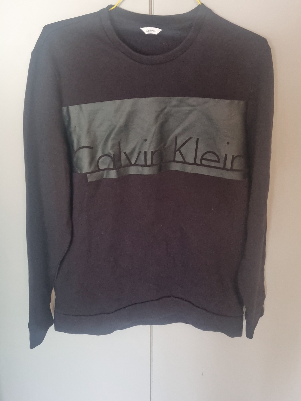 Calvin Klein Men’s Black Crewneck Sweatshirt with Logo Panel